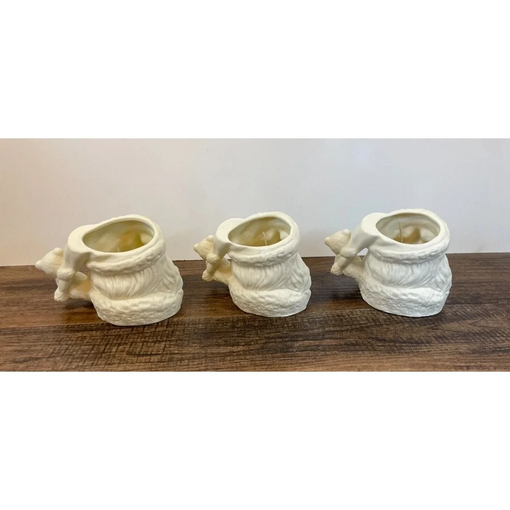 Vintage Lot of 3 Bisque Candle Light Christmas Santa Claus in Boxes Unpainted